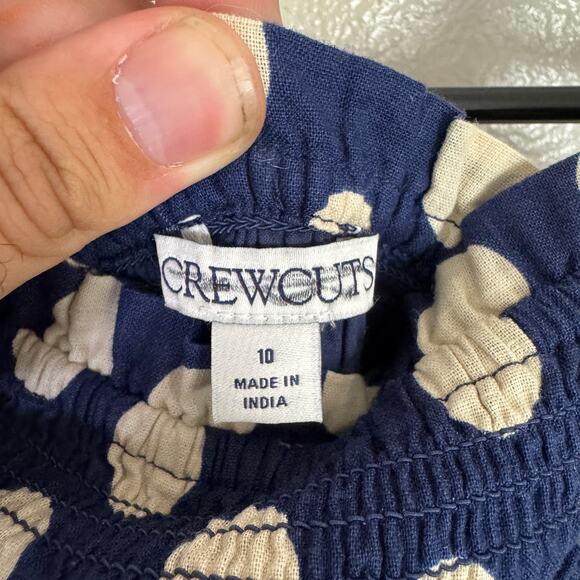 J.Crew Crewcuts Smocked Jumpsuit Girls 10 Navy White Polk Linen Blend One Piece - Picture 6 of 10